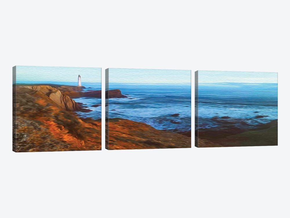 Lighthouse On The Rocky Coast Of The Ocean by Ievgeniia Bidiuk 3-piece Canvas Print