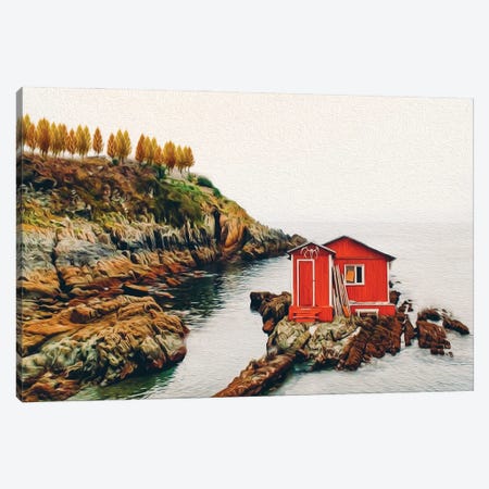 Red House On The Rocky Shore Canvas Print #IVG298} by Ievgeniia Bidiuk Canvas Print