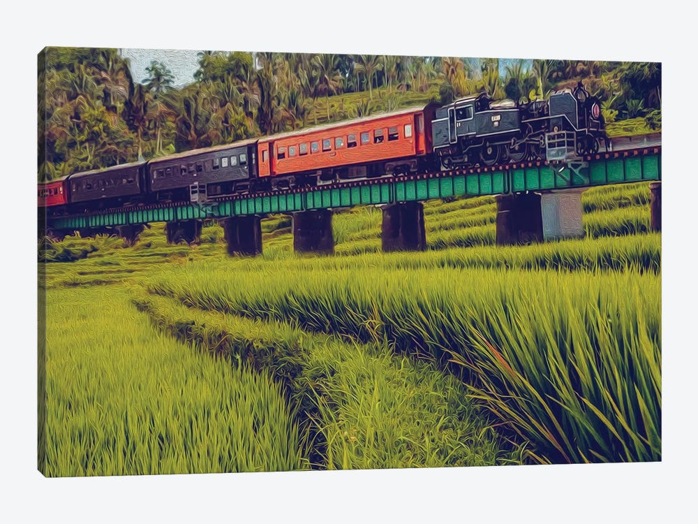 A Freight Locomotive In The Middle Of Asian Nature by Ievgeniia Bidiuk 1-piece Canvas Artwork