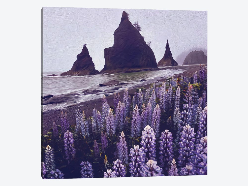 Blooming Lupine On The Background Of The Beach by Ievgeniia Bidiuk 1-piece Canvas Wall Art