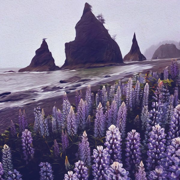 Landscapes In Bloom: Blooming Lupine On The Background Of The Beach by Ievgeniia Bidiuk