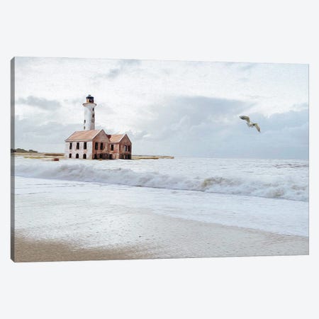 Seascape With An Abandoned Lighthouse And A Flying Seagull Canvas Print #IVG310} by Ievgeniia Bidiuk Canvas Art