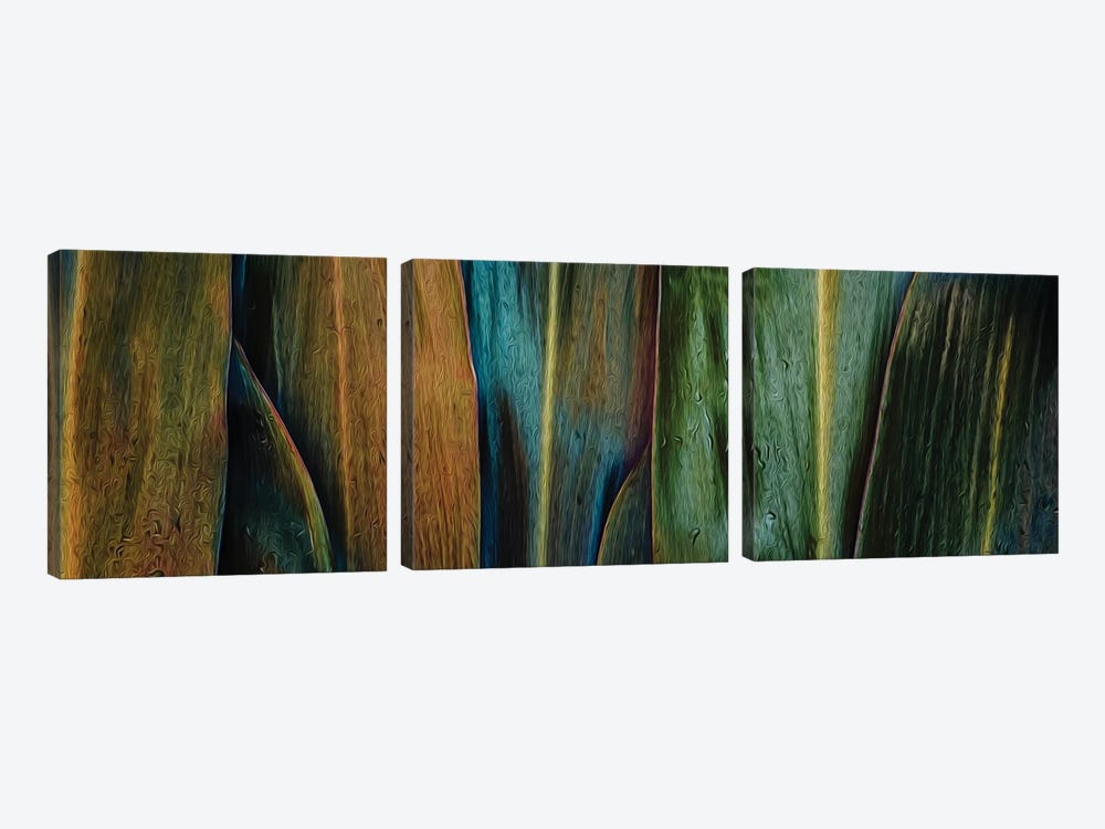 Background From Tropical Leaves In Yellow, Blue, Green, Brown Colors by Ievgeniia Bidiuk 3-piece Canvas Art