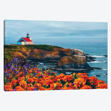 Church On A Rock By The Sea, View From A Blooming Meadow Canvas Print #IVG321} by Ievgeniia Bidiuk Canvas Art Print