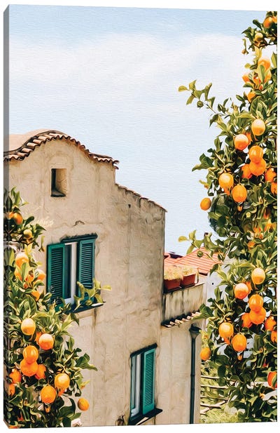 Branches With Ripe Tangerines Canvas Art Print - Orange Art