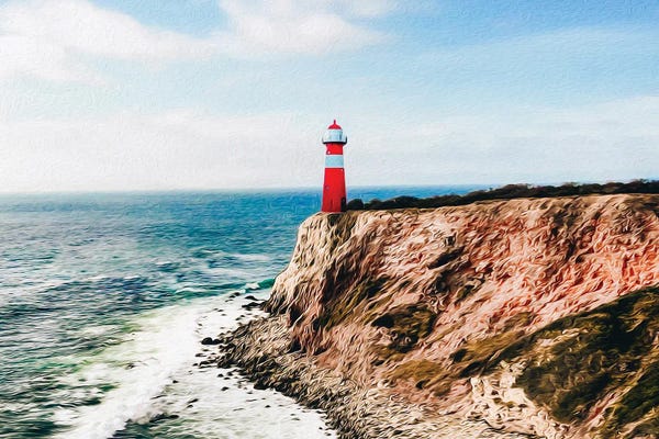 Ievgeniia Bidiuk: A Red And White Lighthouse by Ievgeniia Bidiuk