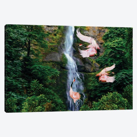 Pink Herons Near The Waterfall Canvas Print #IVG335} by Ievgeniia Bidiuk Canvas Print