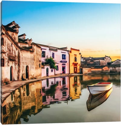 Boat On The Banks Of The Old City Canvas Art Print