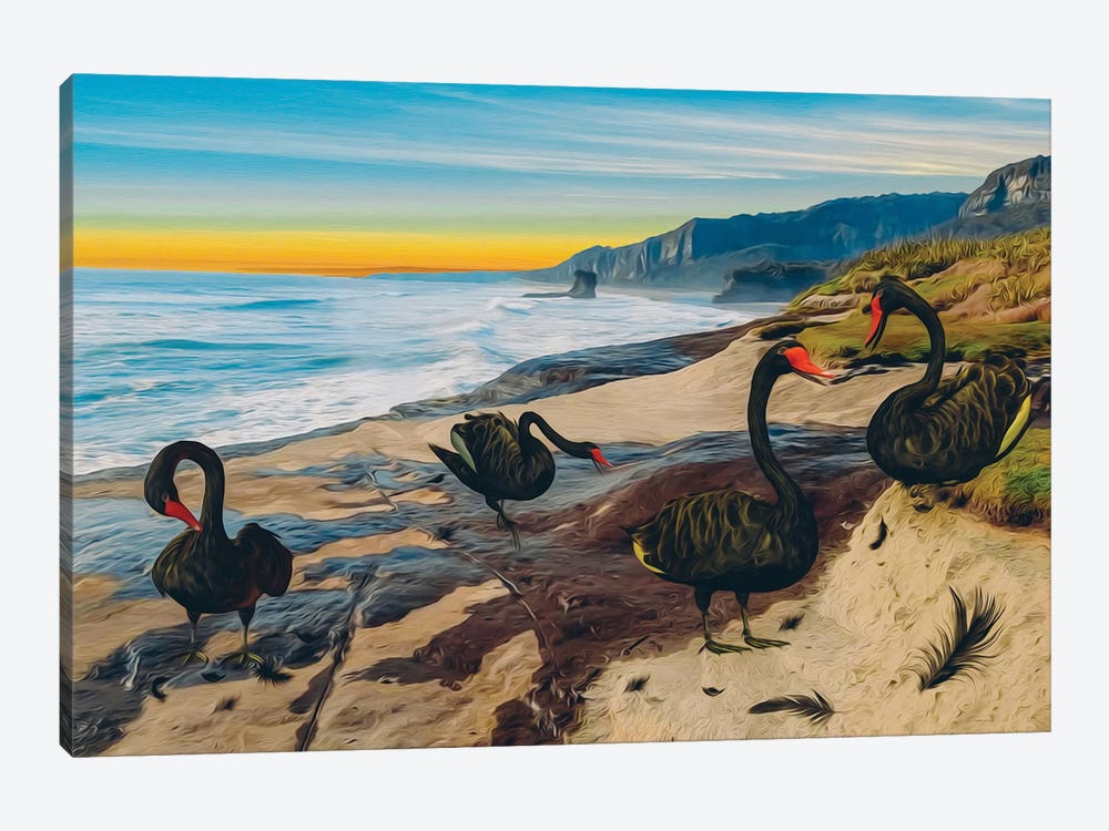 Black Swans On The Seashore by Ievgeniia Bidiuk 1-piece Art Print