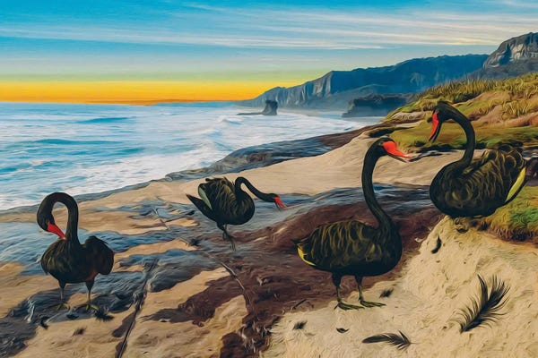 Ievgeniia Bidiuk: Black Swans On The Seashore by Ievgeniia Bidiuk