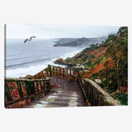Wooden Staircase From The Mountain To The Ocean Shore Canvas Print #IVG364} by Ievgeniia Bidiuk Canvas Art