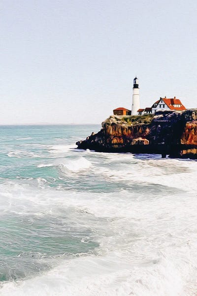 Ievgeniia Bidiuk: Lighthouse On The Rocky Coast by Ievgeniia Bidiuk