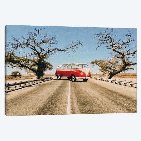 Red Car On The Highway Of The African Savannah Canvas Print #IVG375} by Ievgeniia Bidiuk Canvas Art Print