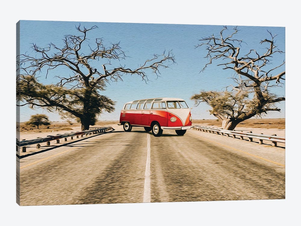 Red Car On The Highway Of The African Savannah by Ievgeniia Bidiuk 1-piece Canvas Wall Art