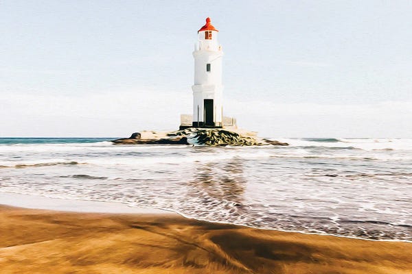 Ievgeniia Bidiuk: Lighthouse On A Rocky Island by Ievgeniia Bidiuk