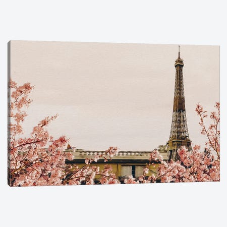 Branches Of Blossoming Sakura On The Background Of Paris Canvas Print #IVG382} by Ievgeniia Bidiuk Canvas Print