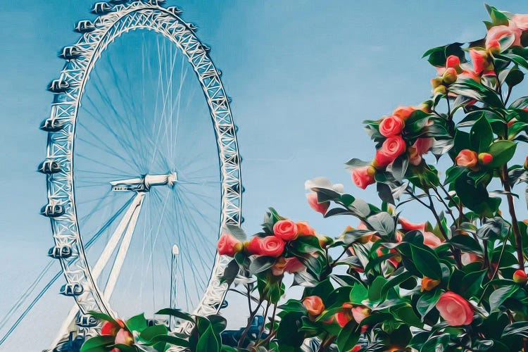 Rose Bush On The Background Of The Ferris Wheel