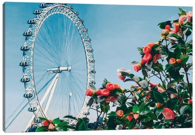 Rose Bush On The Background Of The Ferris Wheel Canvas Art Print - The London Eye