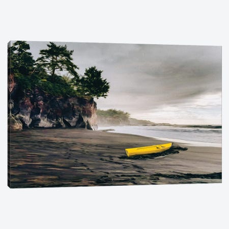 Yellow Boat On The Shore Of The Pacific Ocean Canvas Print #IVG390} by Ievgeniia Bidiuk Canvas Artwork