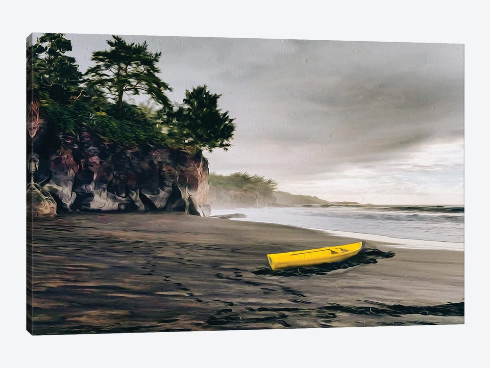 Yellow Boat On The Shore Of The Pacific Ocean by Ievgeniia Bidiuk 1-piece Canvas Print