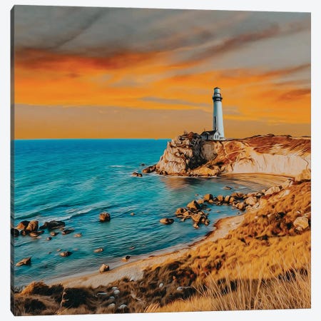 An Old Lighthouse On The Rocks By The Sea Canvas Print #IVG395} by Ievgeniia Bidiuk Canvas Art Print