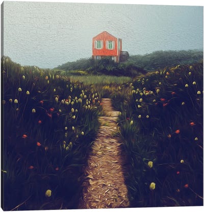 Path To A Small House In The Fog Canvas Art Print - Ievgeniia Bidiuk