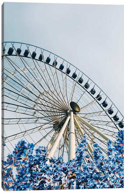 Lavender In Bloom Against The Backdrop Of The Ferris Wheel Canvas Art Print - Ferris Wheels