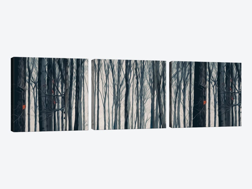 A Horizontal Background Of Trees In An Autumnal Forest by Ievgeniia Bidiuk 3-piece Canvas Artwork