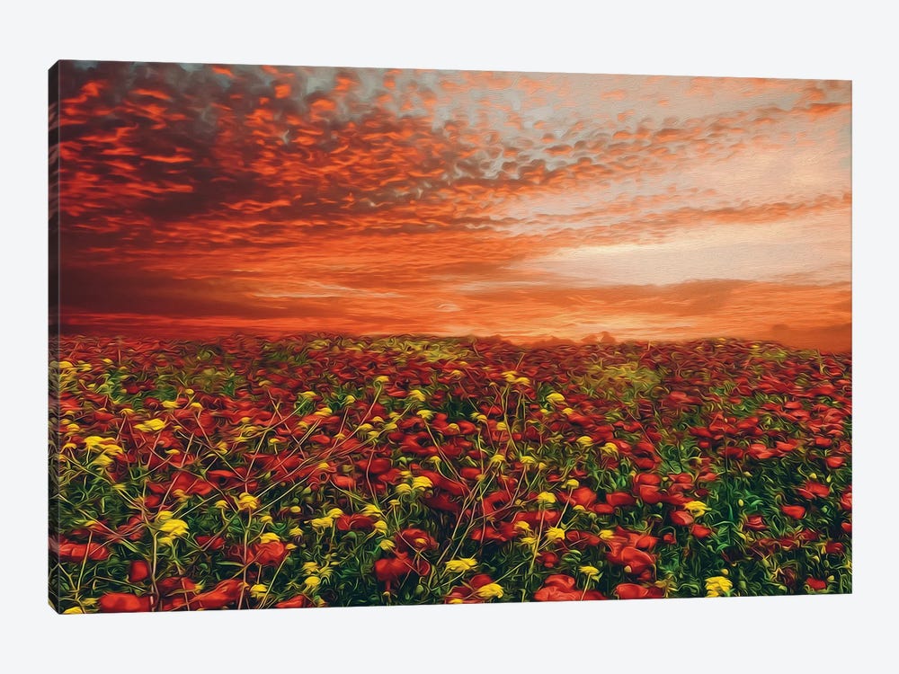 Wild Flowers Against The Backdrop Of A Fiery Sunset by Ievgeniia Bidiuk 1-piece Art Print
