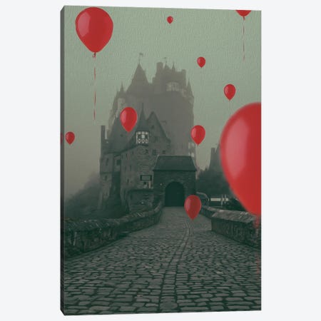 Red Balloons Flying Over An Ancient Castle Canvas Print #IVG420} by Ievgeniia Bidiuk Canvas Art