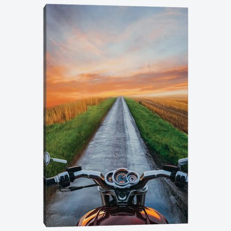 View From Motorcycle Driver Perspective In Sunset Canvas Print #IVG423} by Ievgeniia Bidiuk Canvas Wall Art