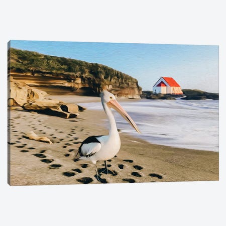 Pelican On The Beach Canvas Print #IVG426} by Ievgeniia Bidiuk Art Print