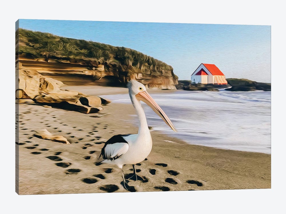 Pelican On The Beach by Ievgeniia Bidiuk 1-piece Canvas Print