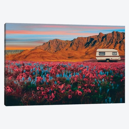 A Trailer In A Flower Meadow In The Mountains Canvas Print #IVG435} by Ievgeniia Bidiuk Canvas Artwork