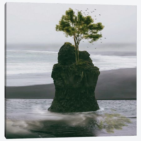 A Tree Growing On A Small Rock In The Open Ocean Canvas Print #IVG436} by Ievgeniia Bidiuk Canvas Art