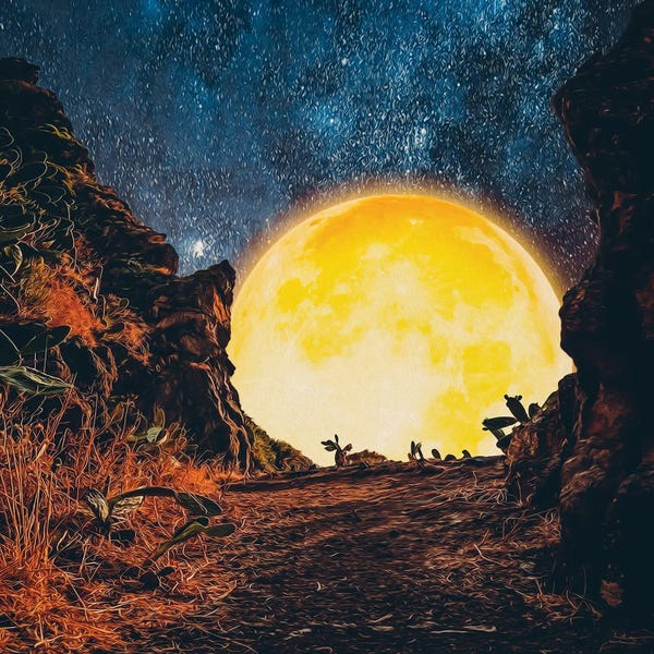 Ievgeniia Bidiuk: A Big Moon At The Cliff Face by Ievgeniia Bidiuk