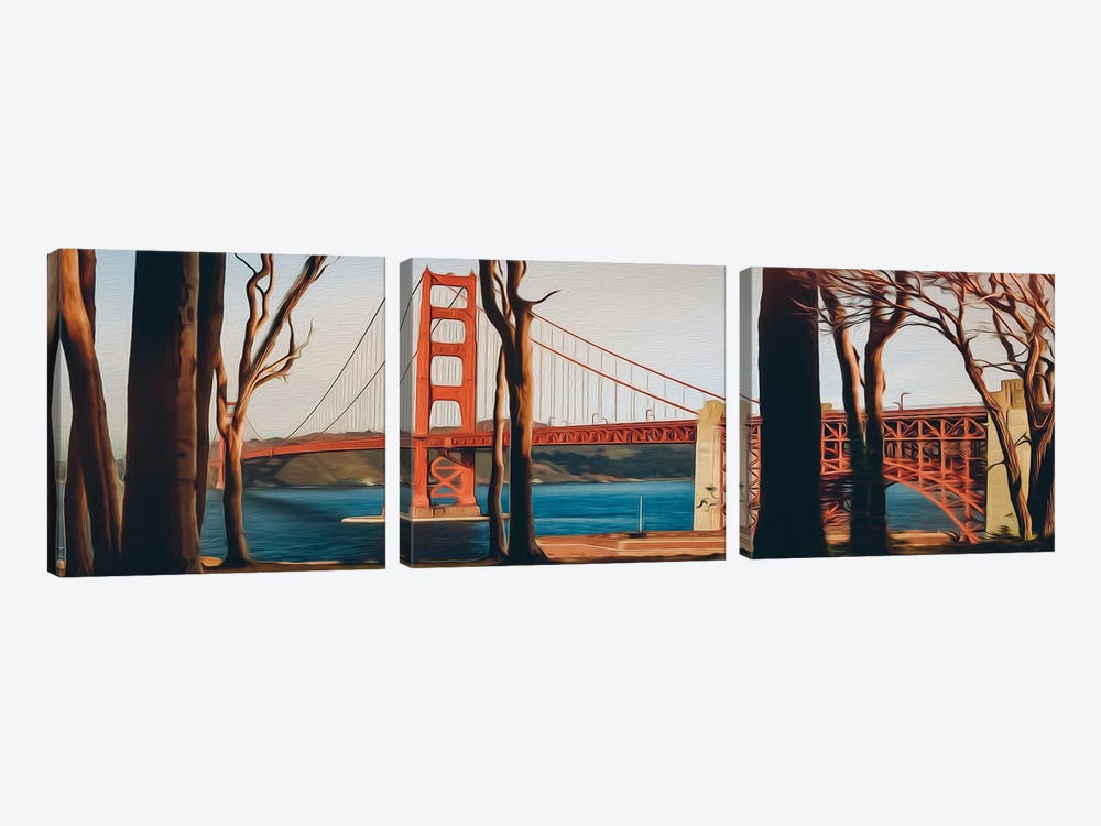 The Park At The Golden Gate Bridge by Ievgeniia Bidiuk 3-piece Canvas Art Print