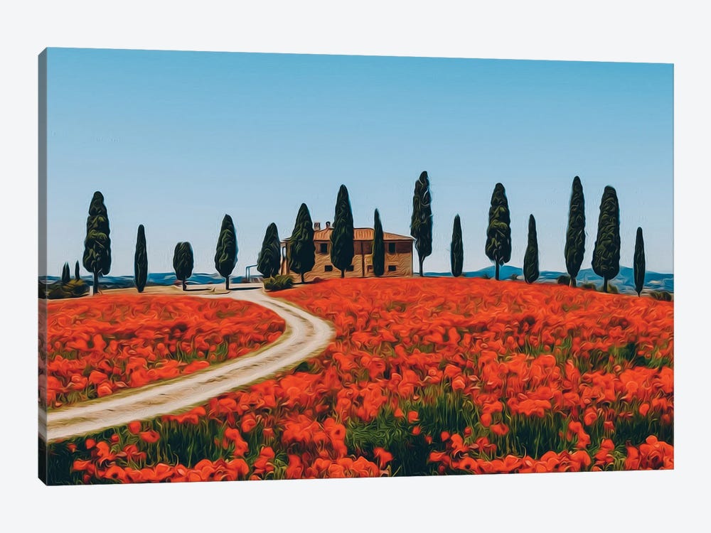 A Poppy Field In Tuscany by Ievgeniia Bidiuk 1-piece Canvas Art Print