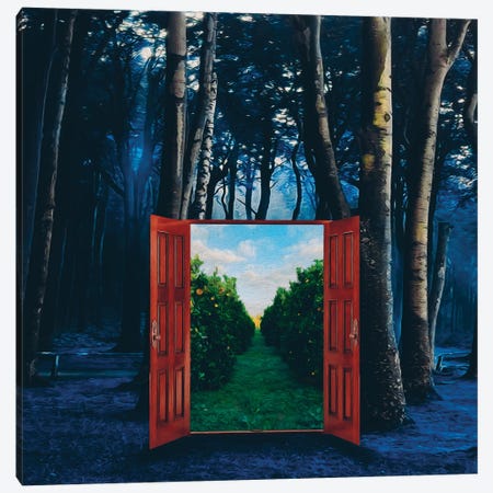 Open Doors To A Summer Garden In The Forest At Night Canvas Print #IVG449} by Ievgeniia Bidiuk Canvas Wall Art