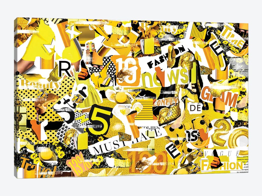 Creative Vintage Collage In Yellow by Ievgeniia Bidiuk 1-piece Canvas Wall Art