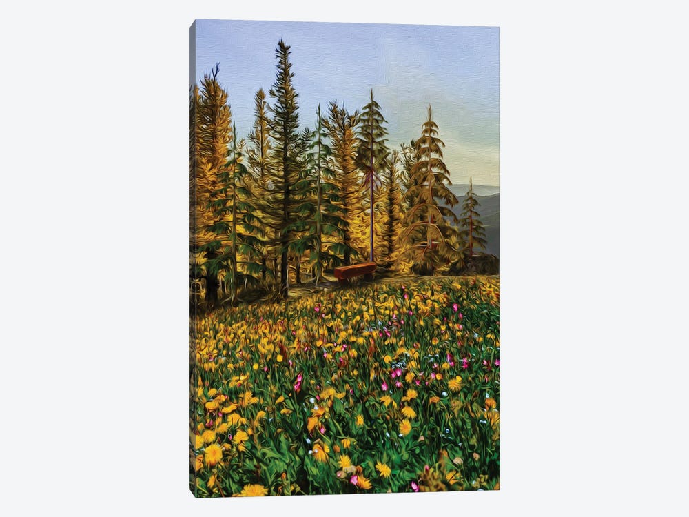 A Flower Meadow In Front Of The Forest by Ievgeniia Bidiuk 1-piece Canvas Print