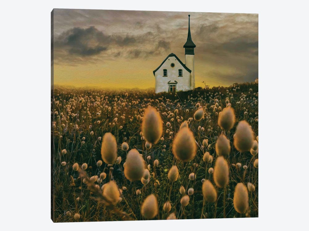 A Small Tower House In A Clearing With Growing Lagurus Ovatus by Ievgeniia Bidiuk 1-piece Canvas Wall Art