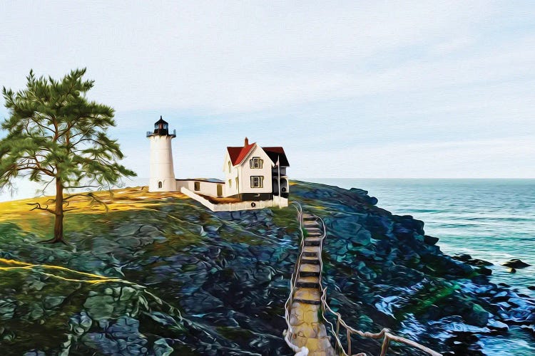 A Stone Staircase Across The Cliffs To The Lighthouse