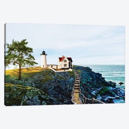 A Stone Staircase Across The Cliffs To The Lighthouse Canvas Print #IVG456} by Ievgeniia Bidiuk Canvas Wall Art