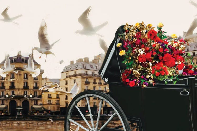 A Carriage With Flowers In The Streets Of Paris