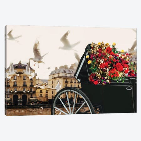 A Carriage With Flowers In The Streets Of Paris Canvas Print #IVG457} by Ievgeniia Bidiuk Canvas Art