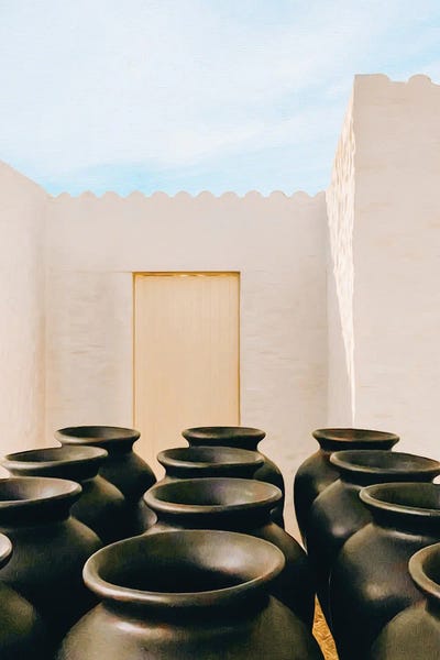 Ievgeniia Bidiuk: Oil Jars Outside The House In The Open Air by Ievgeniia Bidiuk