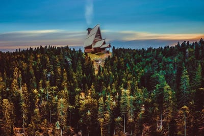 A House On A Hill In The Forest In Autumn by Ievgeniia Bidiuk canvas print