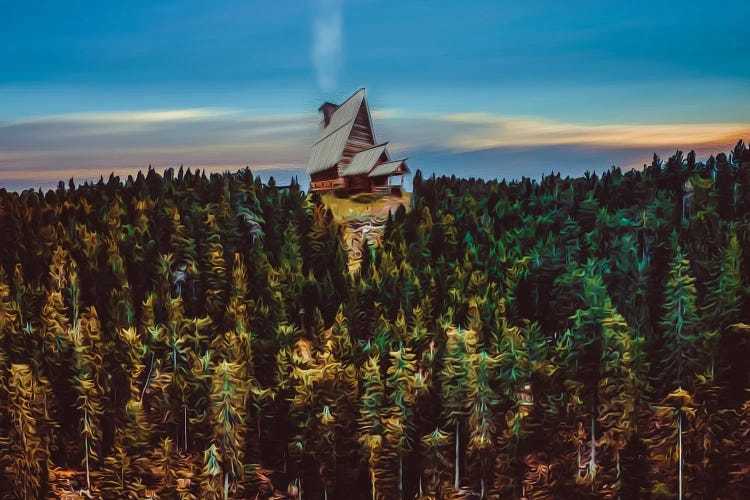 A House On A Hill In The Forest In Autumn