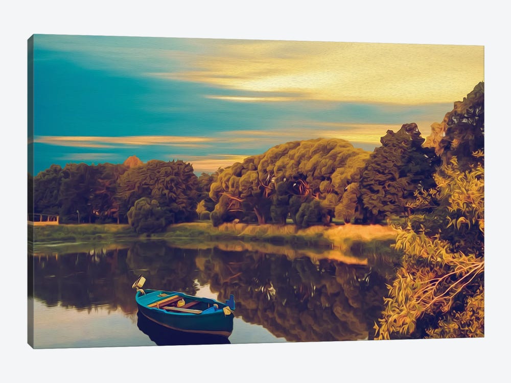 A Boat On A Lake In An Autumn Park by Ievgeniia Bidiuk 1-piece Canvas Print